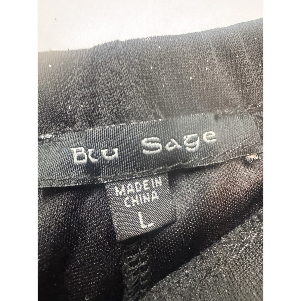 New Blu Sage Women's Black Chiffon Silver Glitter Wide Leg Belted Lined Pants L - Picture 4 of 8